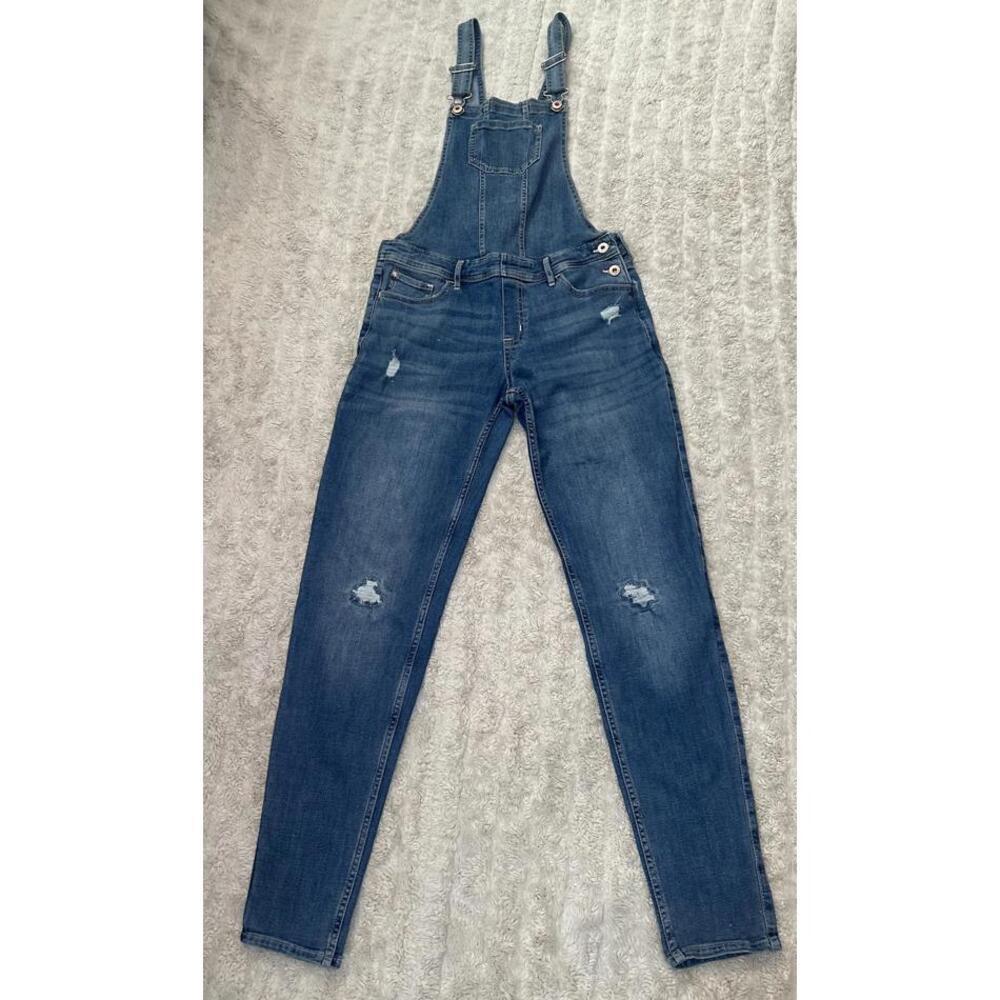 Abercrombie Kids medium wash distressed bib-style denim overalls Size 15/16